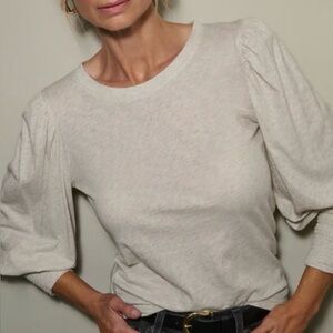 Nation LTD creamy White Shirt Sz L Smocked Puff Bell Sleeve Crew Neck Loren